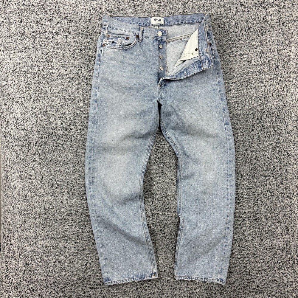 AGOLDE 90s Jeans Womens 29 Blue High Rise Relaxed Straight Denim Distressed